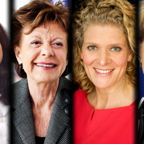 Neelie Kroes, Julia Wouters, Elske Doets en Talitha Muusse in discussie over het vrouwenquotum
